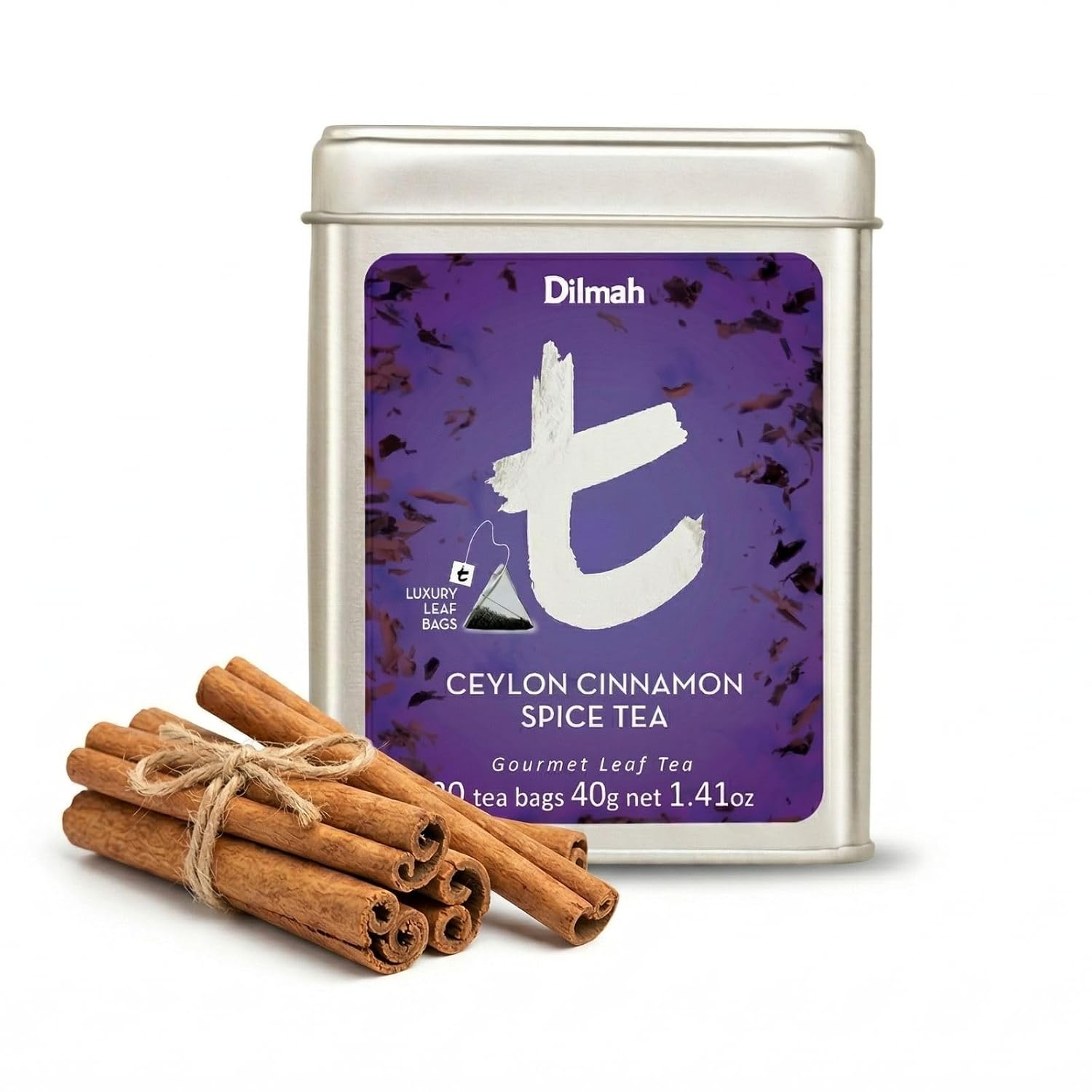 Dilmah T-Series Ceylon Cinnamon Spice Black Tea – 20 Luxury Leaf Tea Bags | Premium Single Origin Ceylon Tea with Authentic Cinnamon Spice