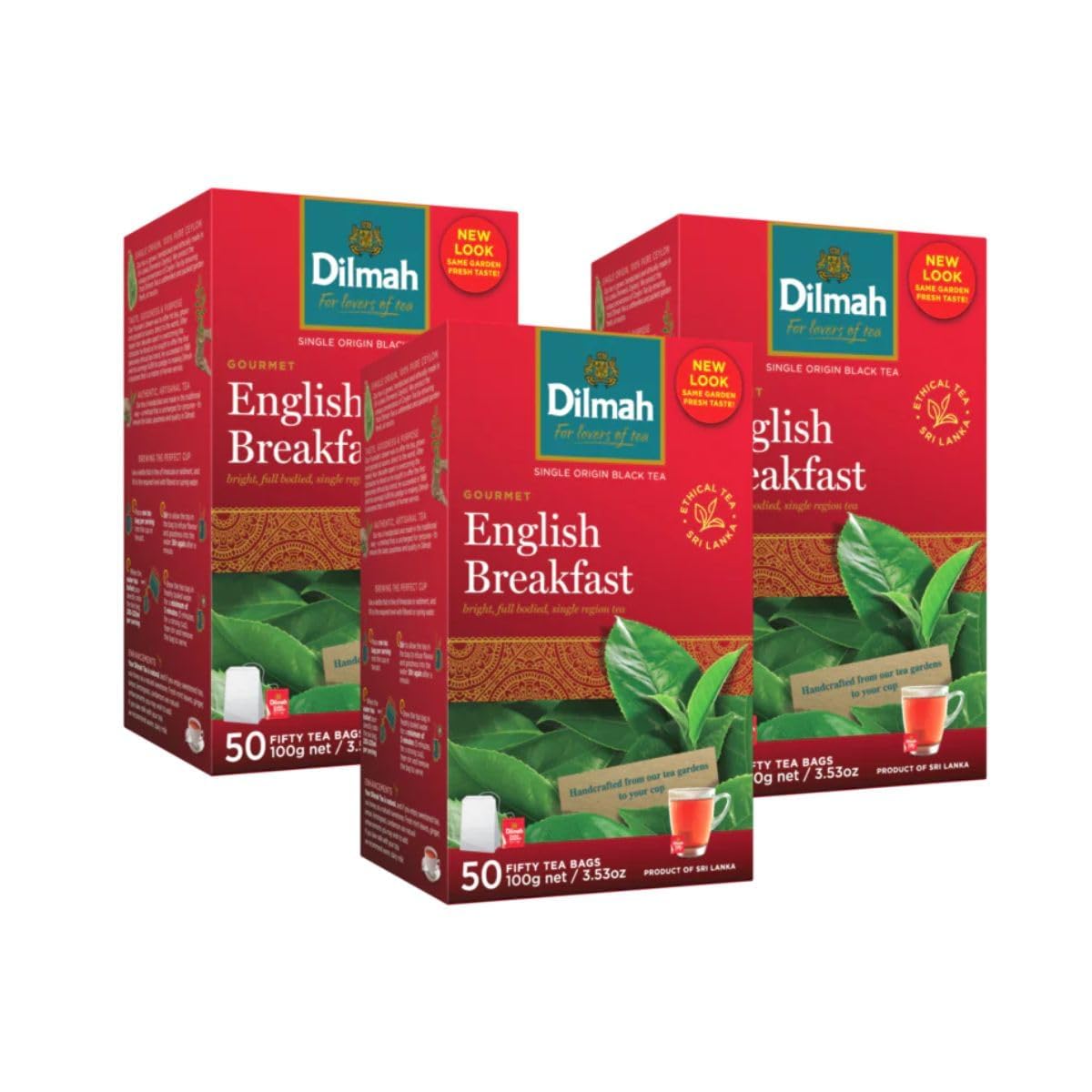 Dilmah English Breakfast - 150 tea bags - Robust Single Origin Ceylon Black Tea with color, strength and aroma (3 Pack)